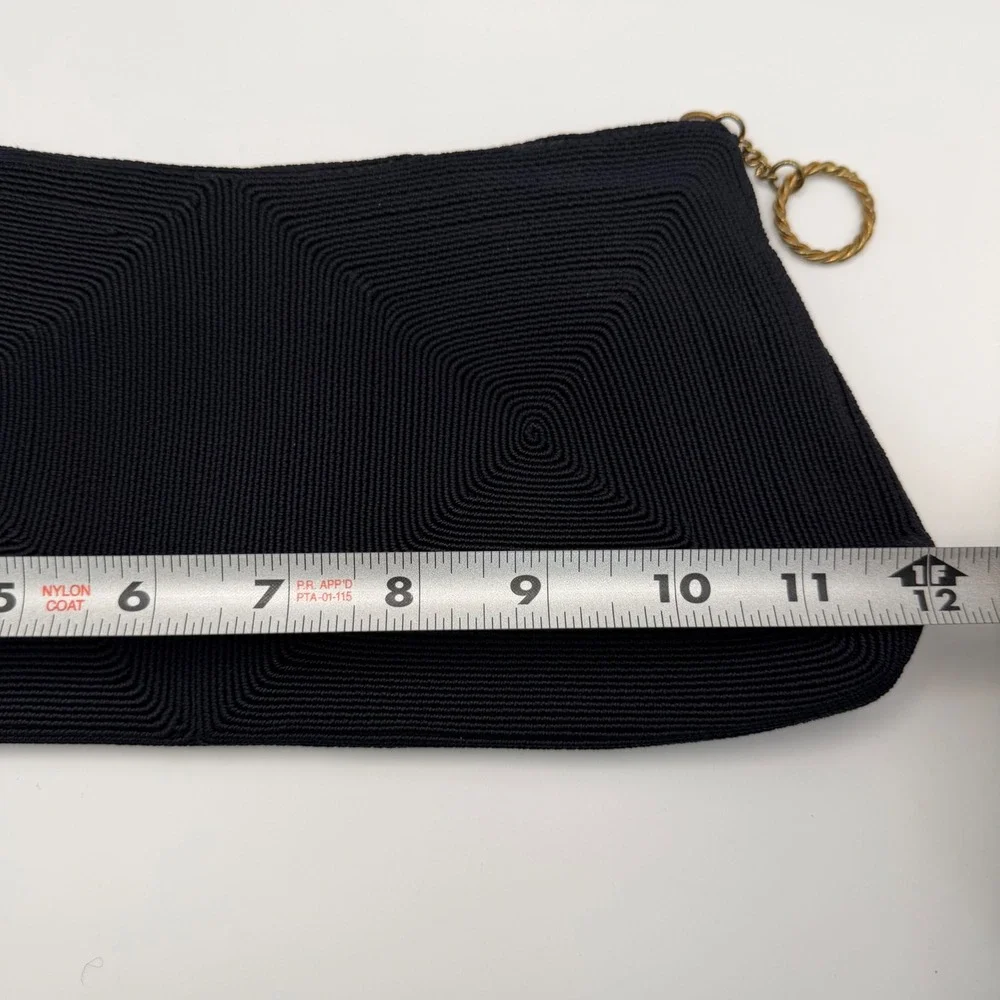 Vintage 1940s Corde Navy Blue Genuine Clutch Evening Bag Brass Zipper Ring Pull